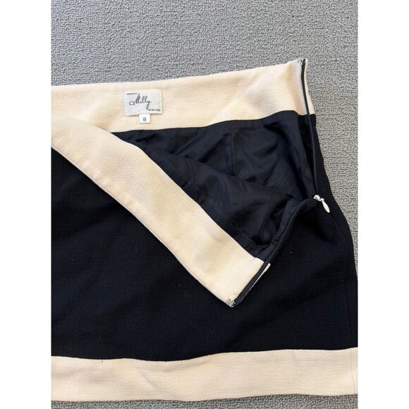 MILLY Women's 8 Black‎ Mini Skirt Ivory Colorblock Trim - Picture 4 of 8